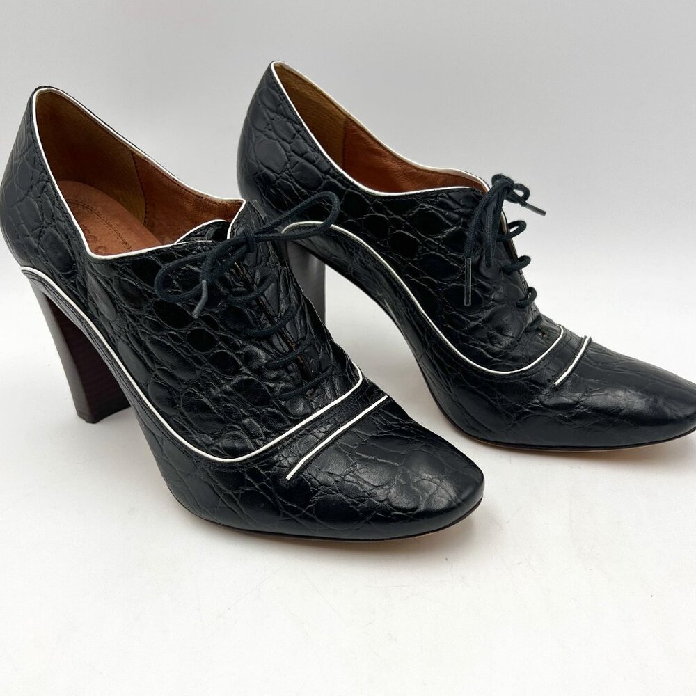 Corso Como Black Alligator Print Lace-up Oxford Heels Size 8.5
